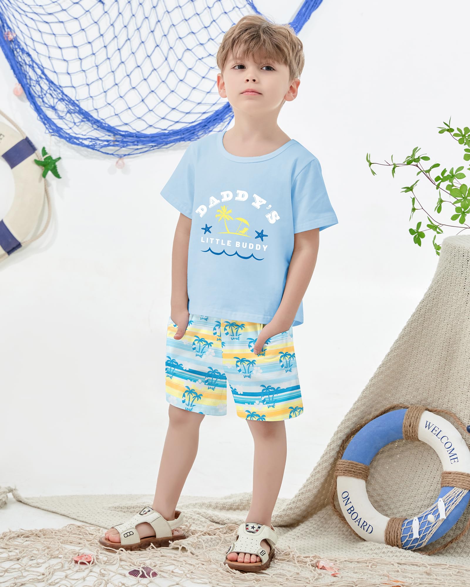 YUEMION Conjunto casual de verano para bebé de 1 a 5 años, camiseta de manga corta + pantalones cortos, 2 piezas