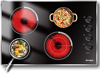 Electric Cooktop 30 Inch - 4 Burner Built-in(29.13"x19.3") Electrical Stovetop 7400W, 30 In Radiant Electric Stove with Glass Protection Metal Frame, Auto Shut Off, 220-240V Hard Wired