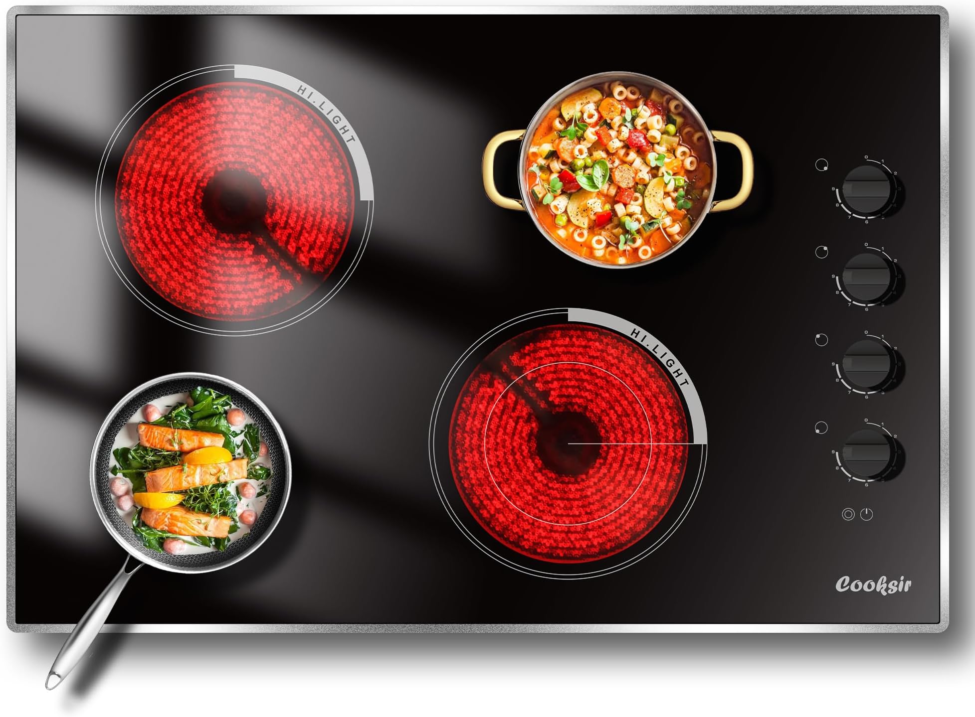 Electric Cooktop 30 Inch - 4 Burner Built-in(29.13"x19.3") Electrical Stovetop 7400W, 30 In Radiant Electric Stove with Glass Protection Metal Frame, Auto Shut Off, 220-240V Hard Wired