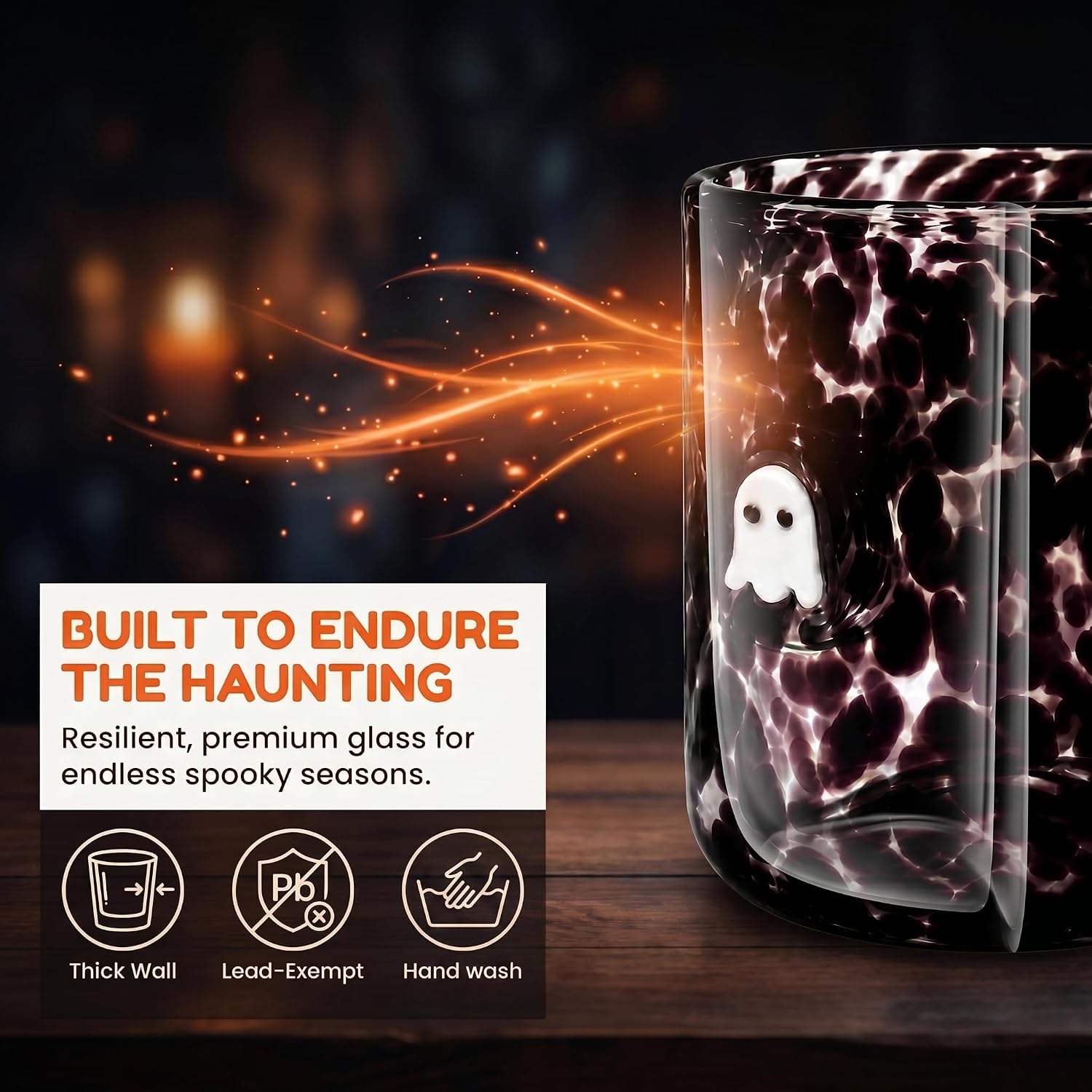 2 Pcs Halloween Icon Glass Cups - 16oz Ghost & Bat Icon Juice Glass Old Fashioned Hand Blown Cute Drinking Cups, Drinkware Gift Set for Party Decoration & Lovely Friends