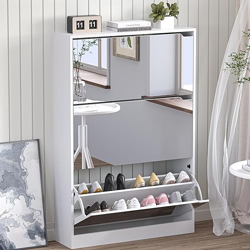 Miniatura 12 de Armario de almacenamiento de zapatos con 3 cajones abatibles, armario estrecho para zapatos, organizador independiente de almacenamiento para Negro