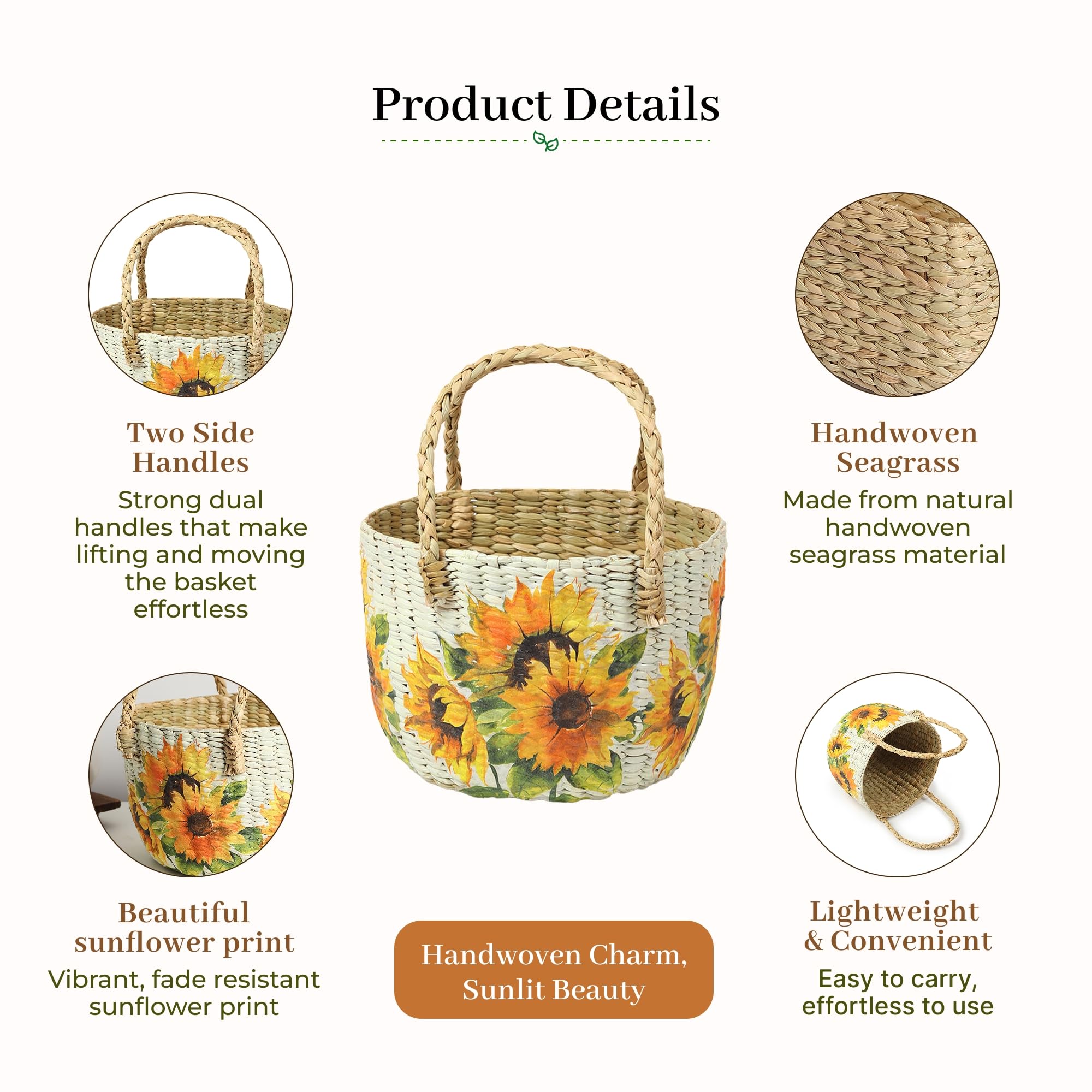 Habere India-All the Cultures Fabricating India Handmade Gift Hamper Baskets | Cane Round Hamper | Fruit Baskets | Bamboo Organiser Basket | Jute Round Storage Basket - Multi (Design15 - D21xH29 cm) 1