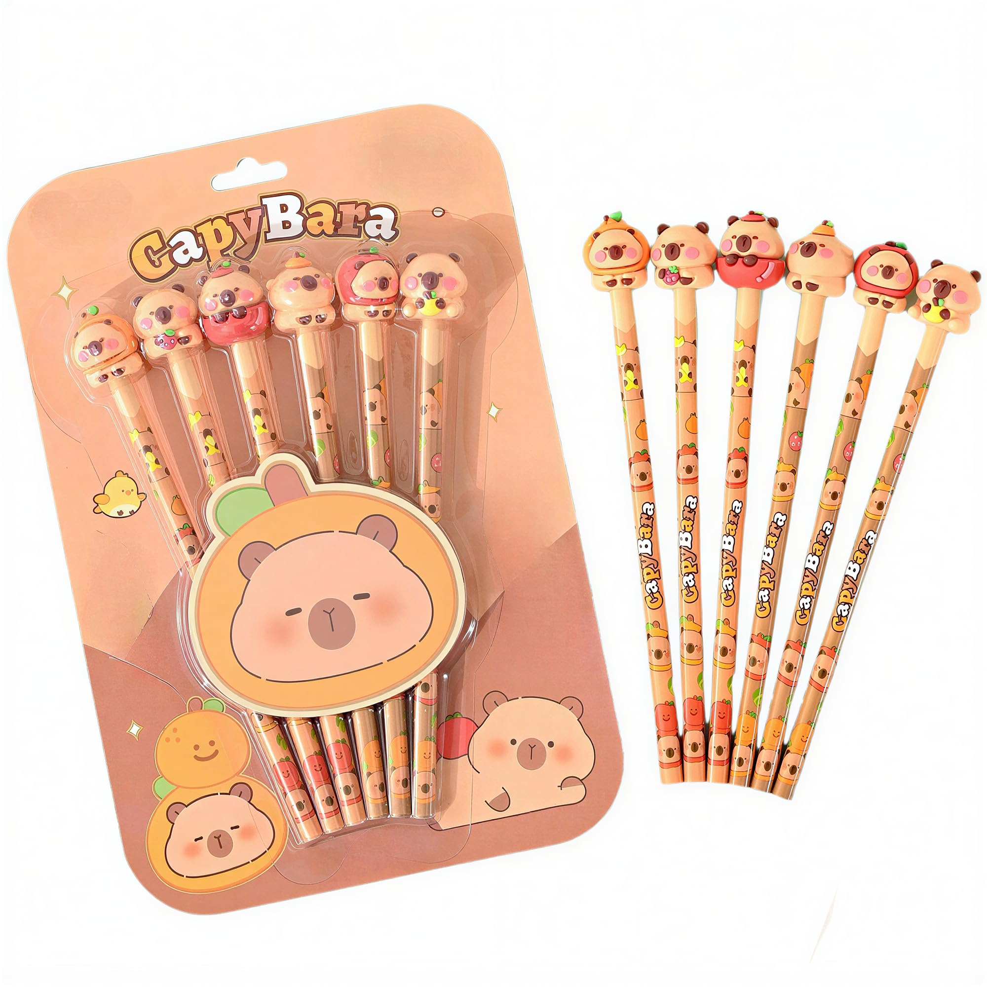 FunBlast Capybara Pencils with Cute Erasers on Top - Pack of 6 Cartoon Pencil for Kid with 3D Kawaii Topper, Writing Drawing Tools for Kids, Birthday Return Gift for Kids (B)-picture-30