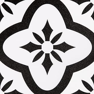 Elffloor Adhesive Floor Tiles Vinyl Flooring Self Adhesive Wall Tiles for Kitchen Bathroom Living Room Stickers PVC Waterproof Black and White 20X20cm 10pcs