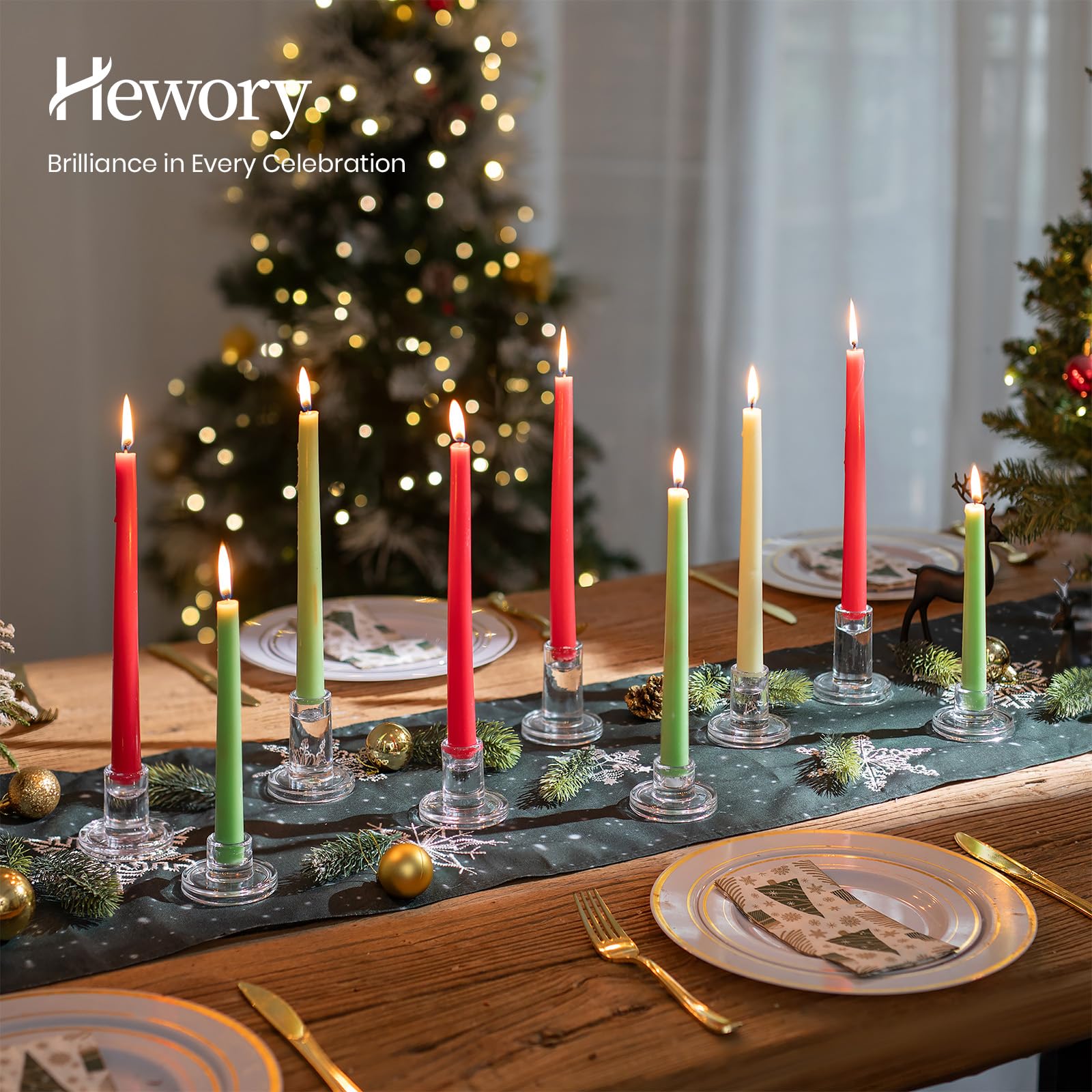 Hewory 24er Set Kerzenhalter Stabkerze Kerzenständer Glas für Tischdeko