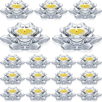 meekoo 18 Pcs Crystal Glass Lotus Candle Holders Lotus Crystal Tealight Candle Holders for Christmas Home Decor Wedding Party