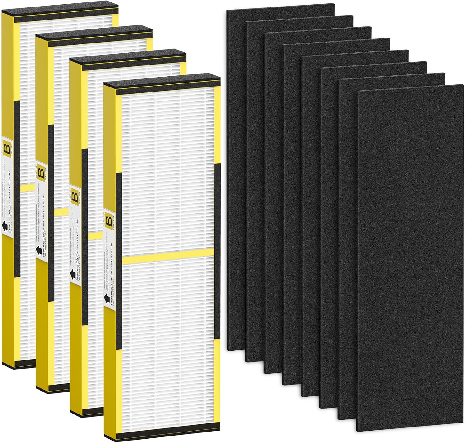FLT4825 HEPA Filter B Replacement Compatible with Guardian Air Purifier Models AC4825 AC4825E AC4825W AC4300 AC4800 AC4850PT AC4850 AC4900 AC4820 AP2200CA, 4 HEPA Filters + 8 Carbon Pre-Filters