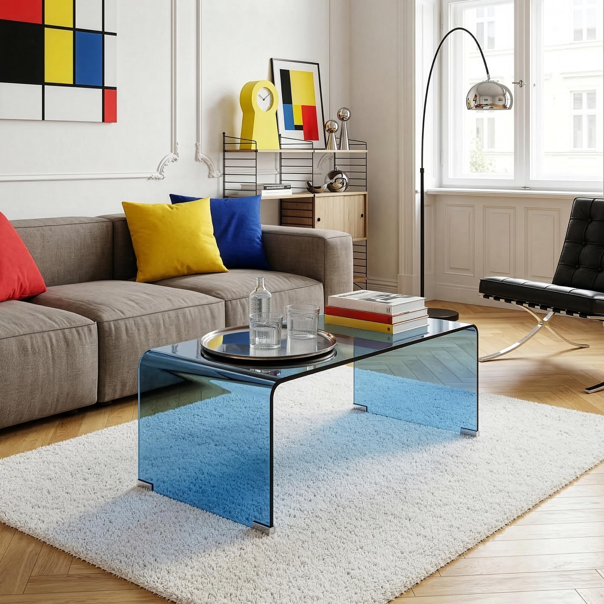 [en.casa] Tavolino da Caffè in Vetro Temperato Tavolo Basso Centrale da Salotto con Piano Rettangolare per Soggiorno Studio Living 90 x 45 x 35 cm - Blu
