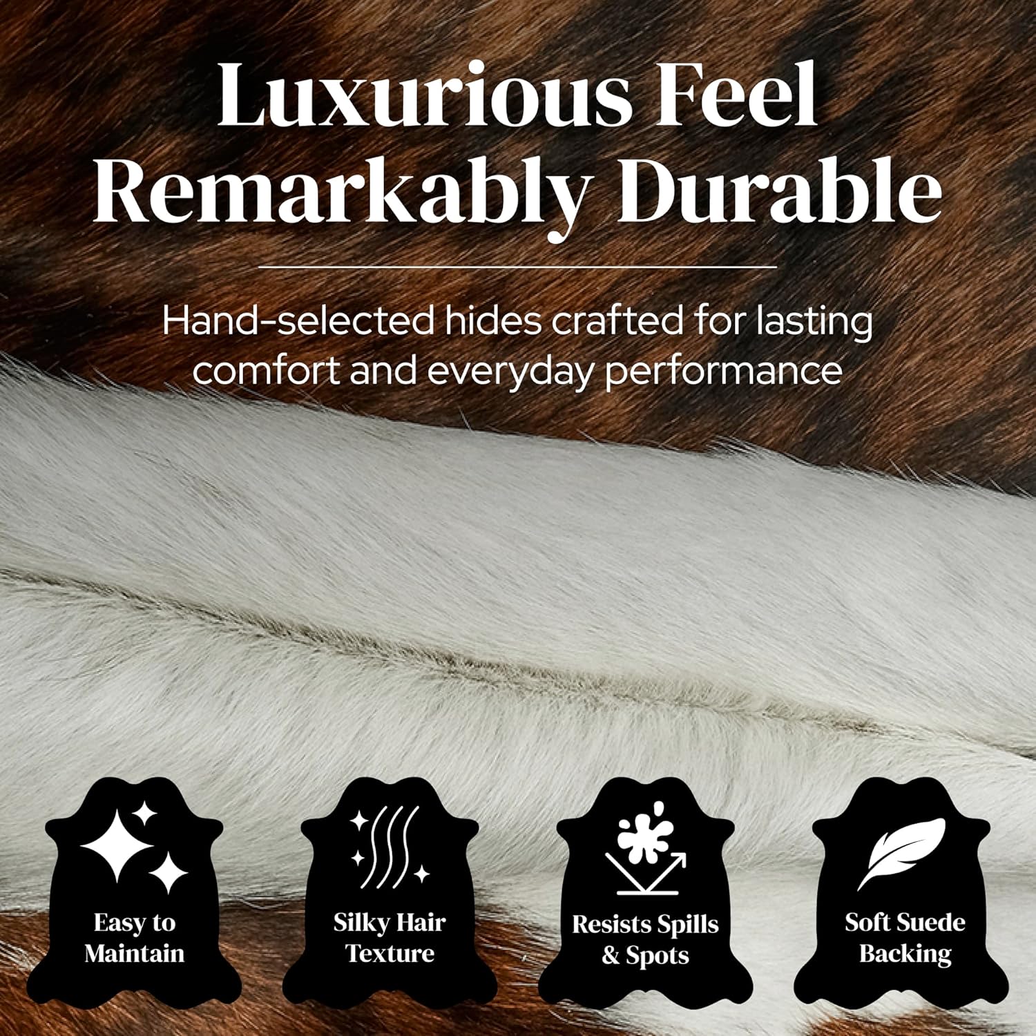 Luxury Cowhide Rug 5x7 ft - Genuine Natural Hide Rug, Silky Soft Tricolor Designer Area Rug for Living Room, Bedroom & High-End Modern Interiors (Medium Tricolor)