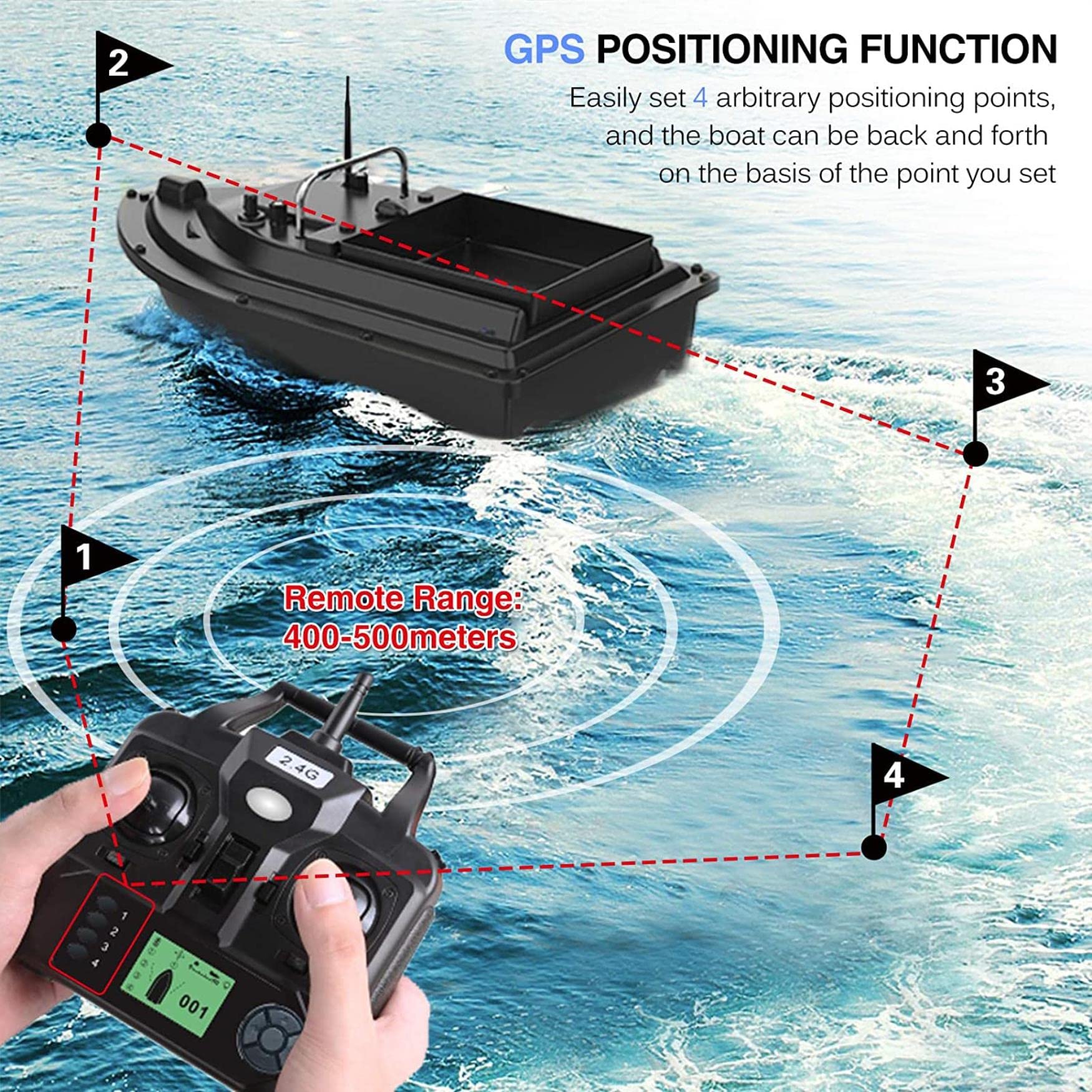 Barca di Esca da Pesca GPS con Grande Contenitore di Esca Automatica con 400-500m Posizionamento Remoto per Pesca E Ricreazione