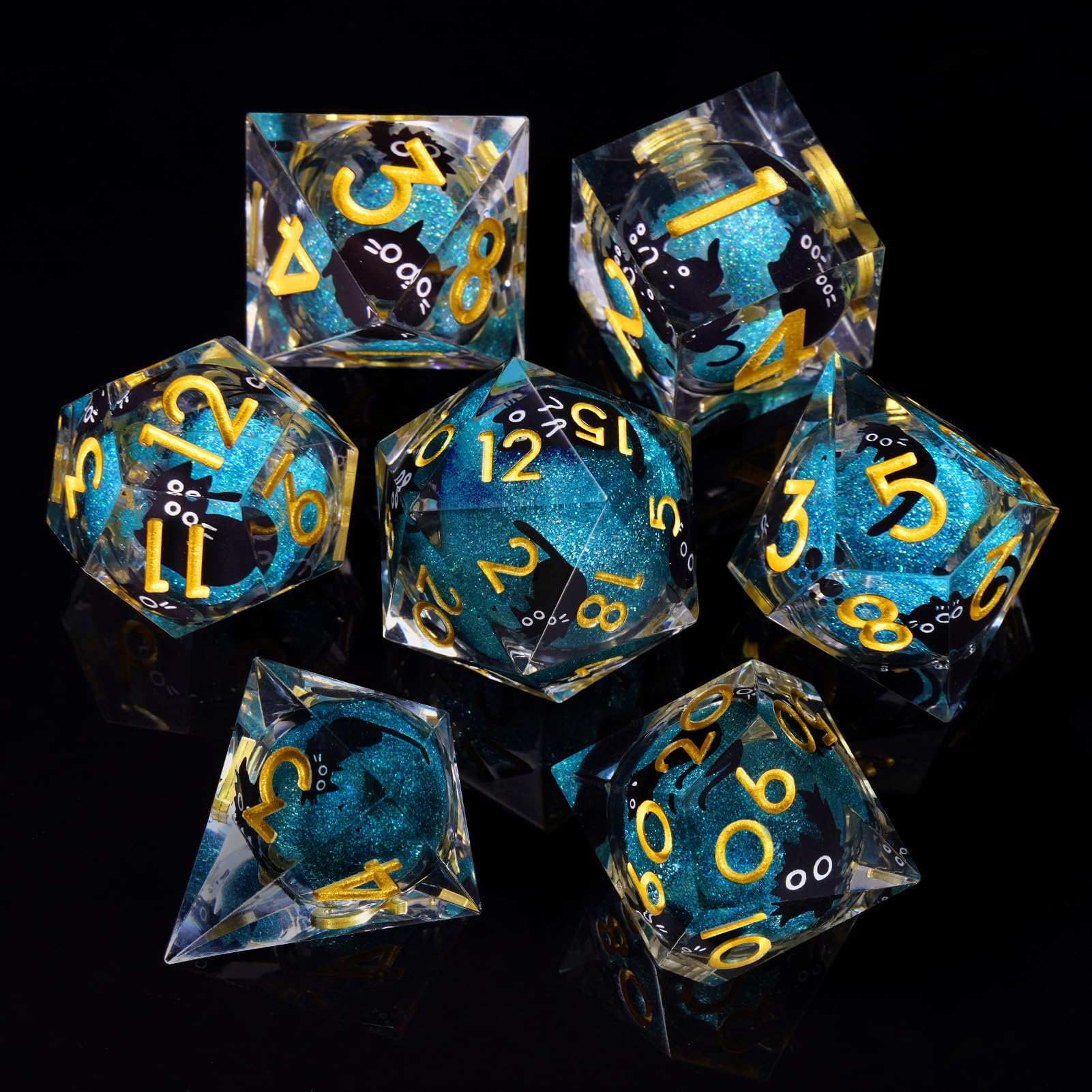 ORUZA Liquid Core Polyhedral DND Dice Set, 7 PCS Resin Sharp Edge Dice for D&D Dungeons and Dragons RPG MTG Table Games