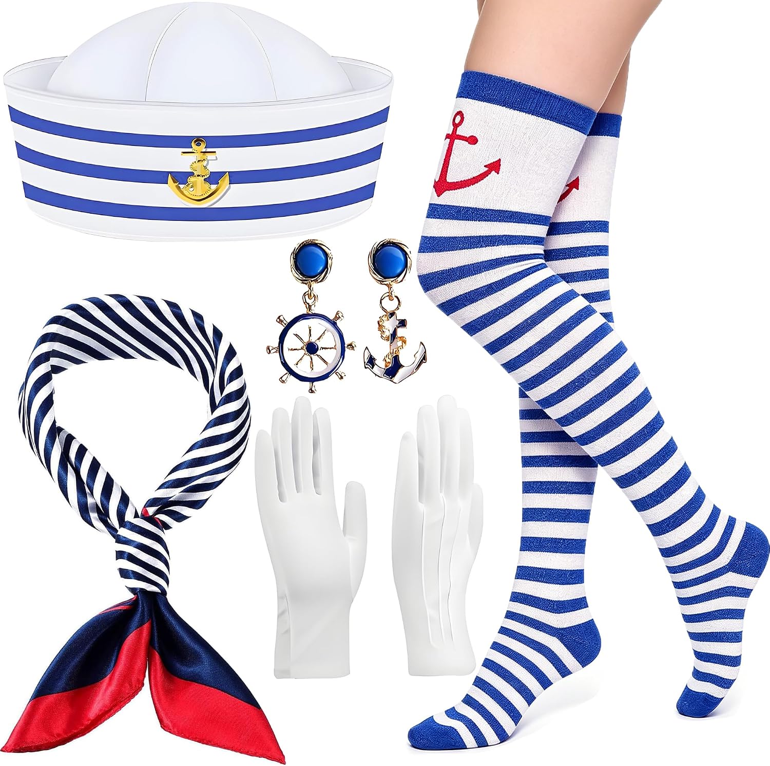 5 Pcs Yacht Sailor Costume Set Halloween Costume Accessory