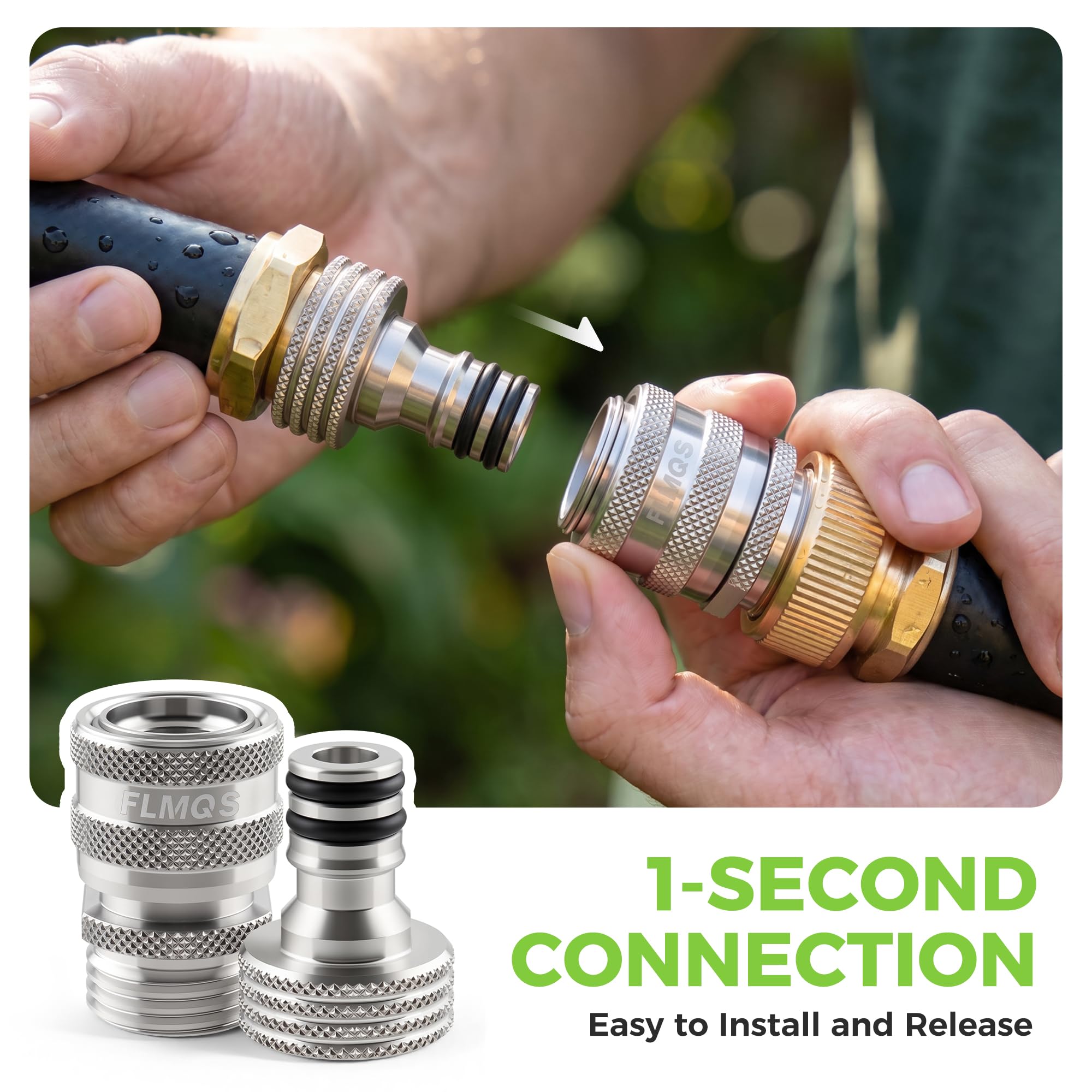 Gartenschlauch-Schnellverbinder – 1,9 cm GHT massiver Edelstahl-Wasserschlauch-Schnellanschluss, auslaufsichere männliche und weibliche Armaturen (6 Set)