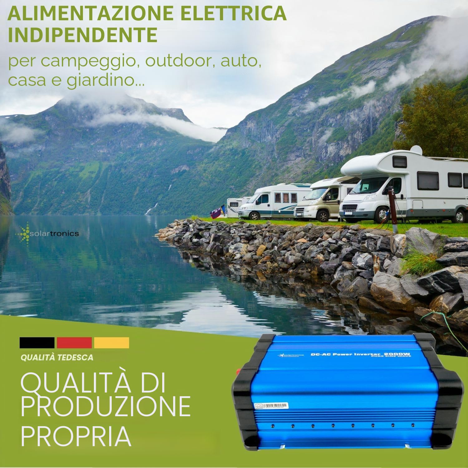 Solartronics Convertitore di Tensione FS2000D 12V 2000/4000 Watt Onda Sinusoidale Pura Blu M.Schermo FS Serie Inverter