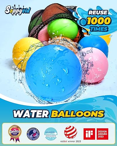 Miniatura 2 de UCIDCI 15 globos de agua reutilizables de llenado rápido, bola de agua de silicona autosellante para niños con bolsa de malla, juguetes acuáticos