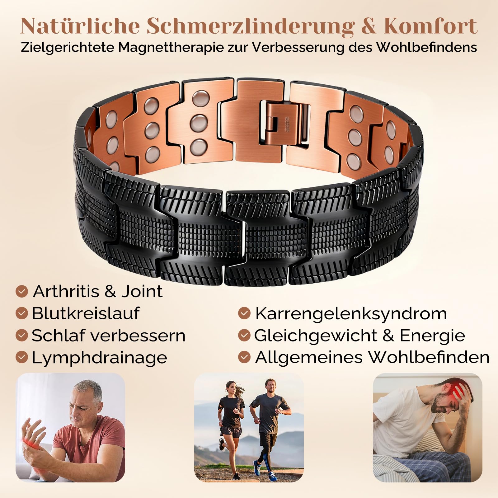 Bracelet magnétique pour homme, en acier titane, bracelet magnétique de guérison pour homme avec ultra force de 3500 aimants Gauss, arbre de vie, arbre de vie, bijoux bracelets