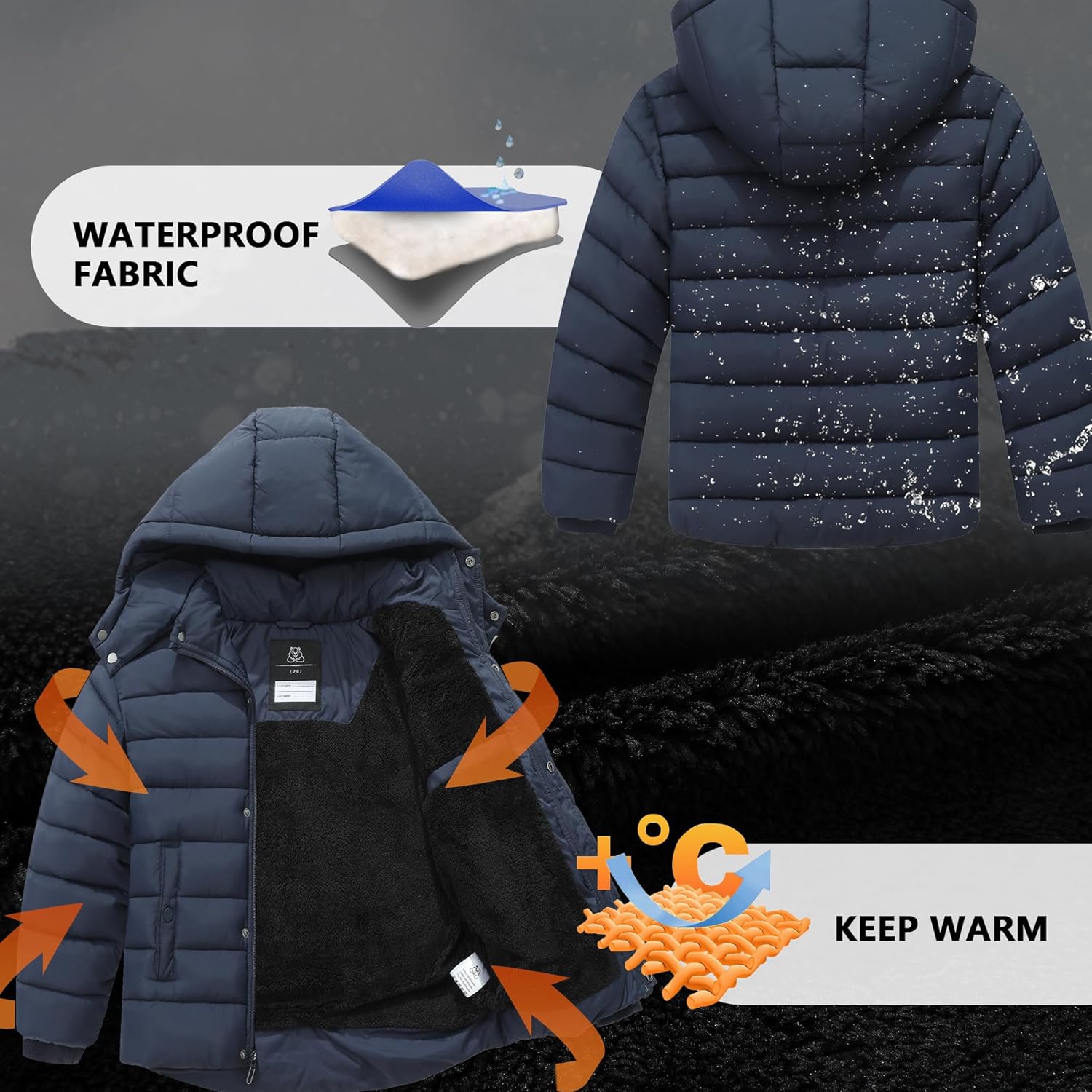 Boy's Quilted Winter Coat Waterproof Warm Jacket with Detachable Hood Windproof Outdoor Parka - Image 4