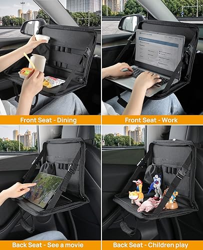 Miniatura 4 de JOYTUTUS Bandeja para volante, bandeja para reposacabezas del asiento trasero para comer alimentos y bebidas, mesa de trabajo para escribir y