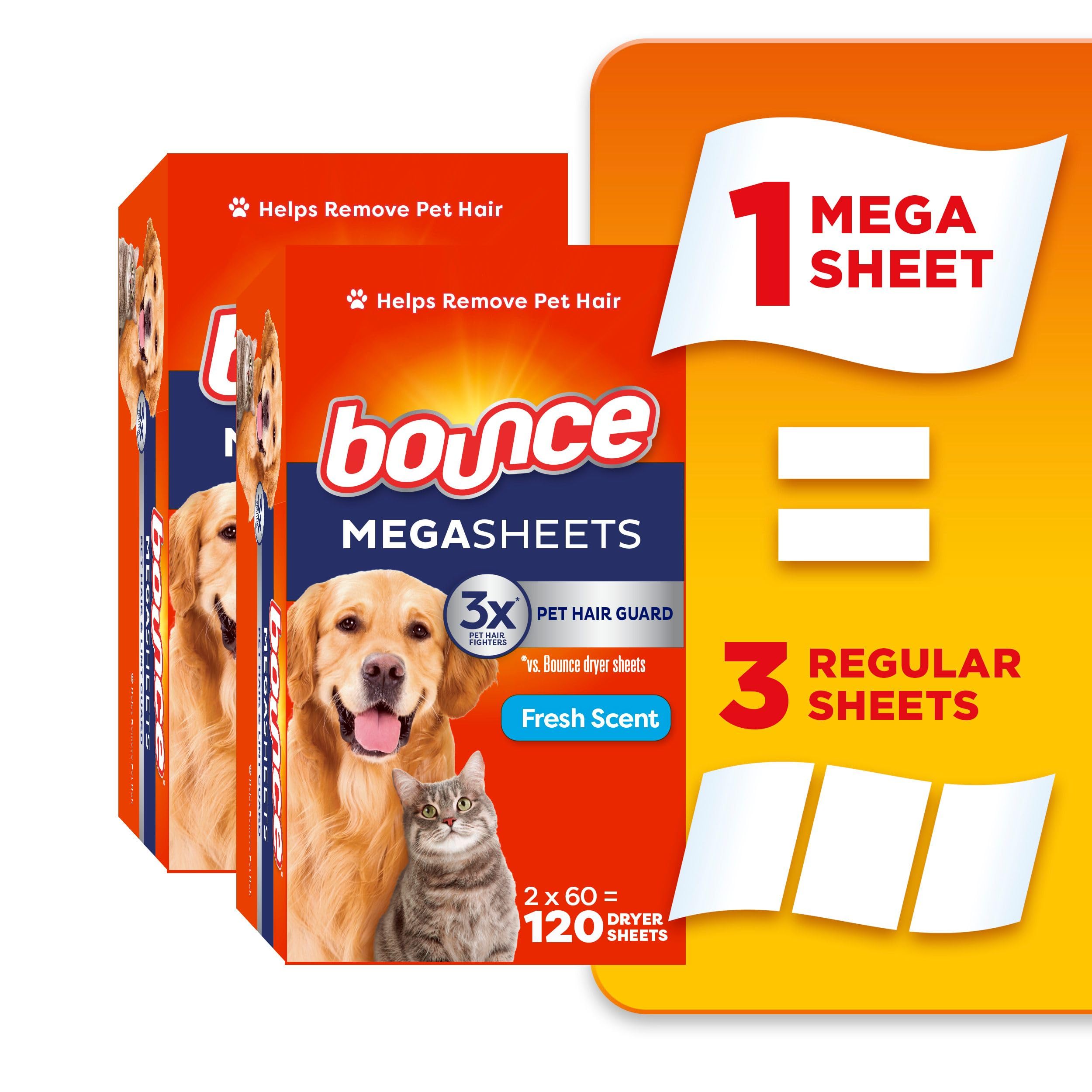 Pet Hair and Lint Guard Mega Dryer Sheets with 3X Pet Hair Fighters, Fresh Scent, 120 Count