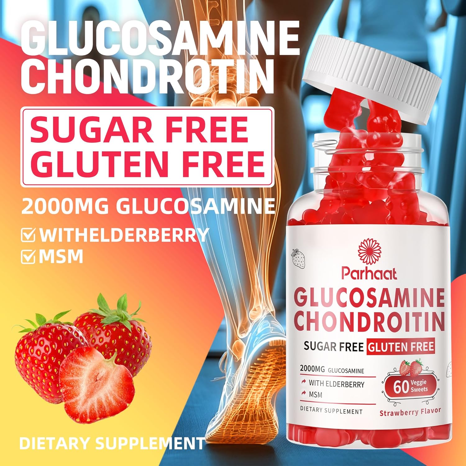 Glucosamine Chondroitin Gummies with MSM & Elderberry Extra Strength - Joint Support, Antioxidant Immune Support Supplement for Adults, Men & Women.Strawberry - Image 3