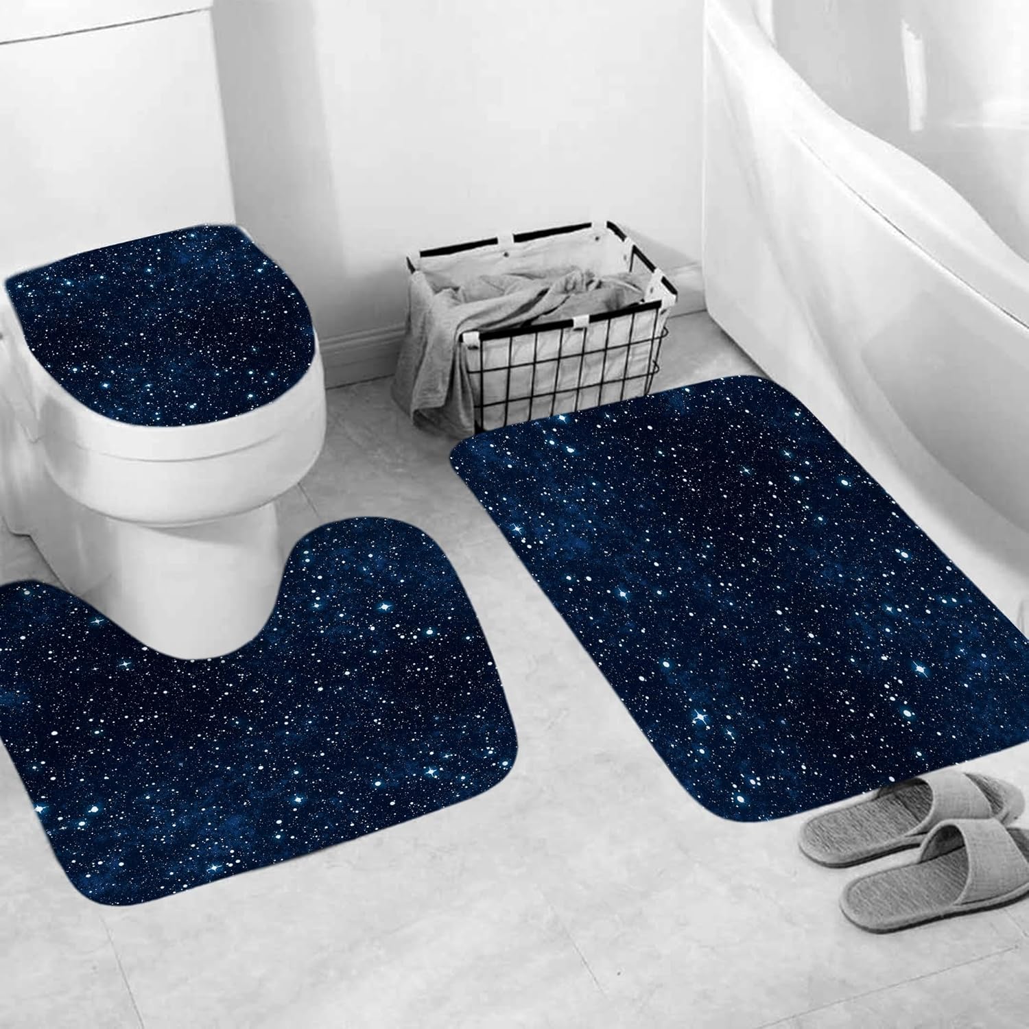4Pcs Universe Outer Space Celestial Galaxy Science Station Shower Curtain Sets,Night Sky Space Shower Curtain Sets,Star Bathroom Decor with 12 Hooks,72" Wx72 L(Color 4,4PCS)