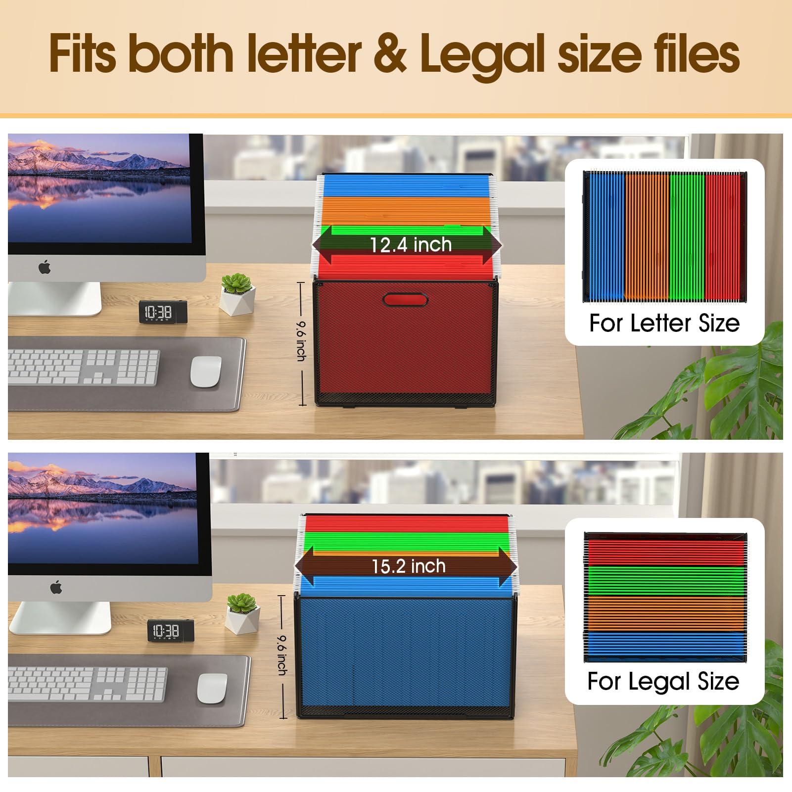 MaxGear Modern Black Metal Hanging File Organizer Box, Mesh File Folder Storage Box for Letter/Legal Size, Office, School, Home - 15.2