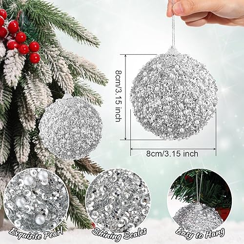 Vista 89 de Lyrow Juego de 24 adornos de bolas de Navidad con purpurina de 4 pulgadas, bolas de Navidad a granel, adornos colgantes de espuma de lentejuelas