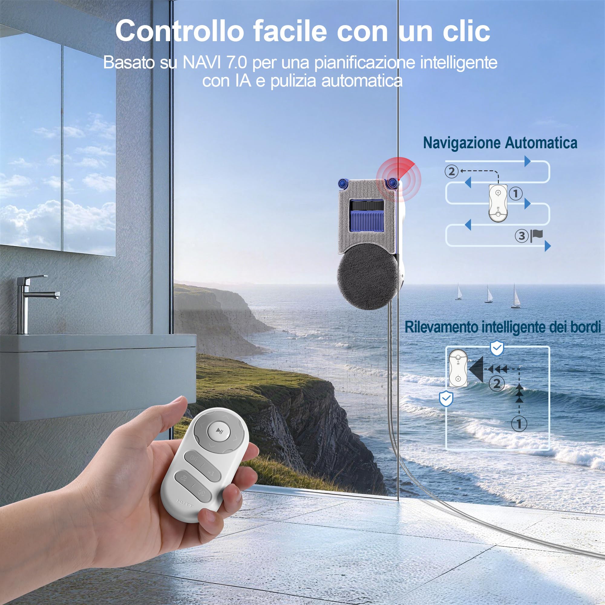 HUTT R10 Robot Lavavetri Finestre, Sistema di Pulizia Ibrido Umido/Secco con Pulizia Umida Rotante e Asciugatura Azionata, 7000 Pa, Doppio Spray HydroJet, Navigazione 7.0