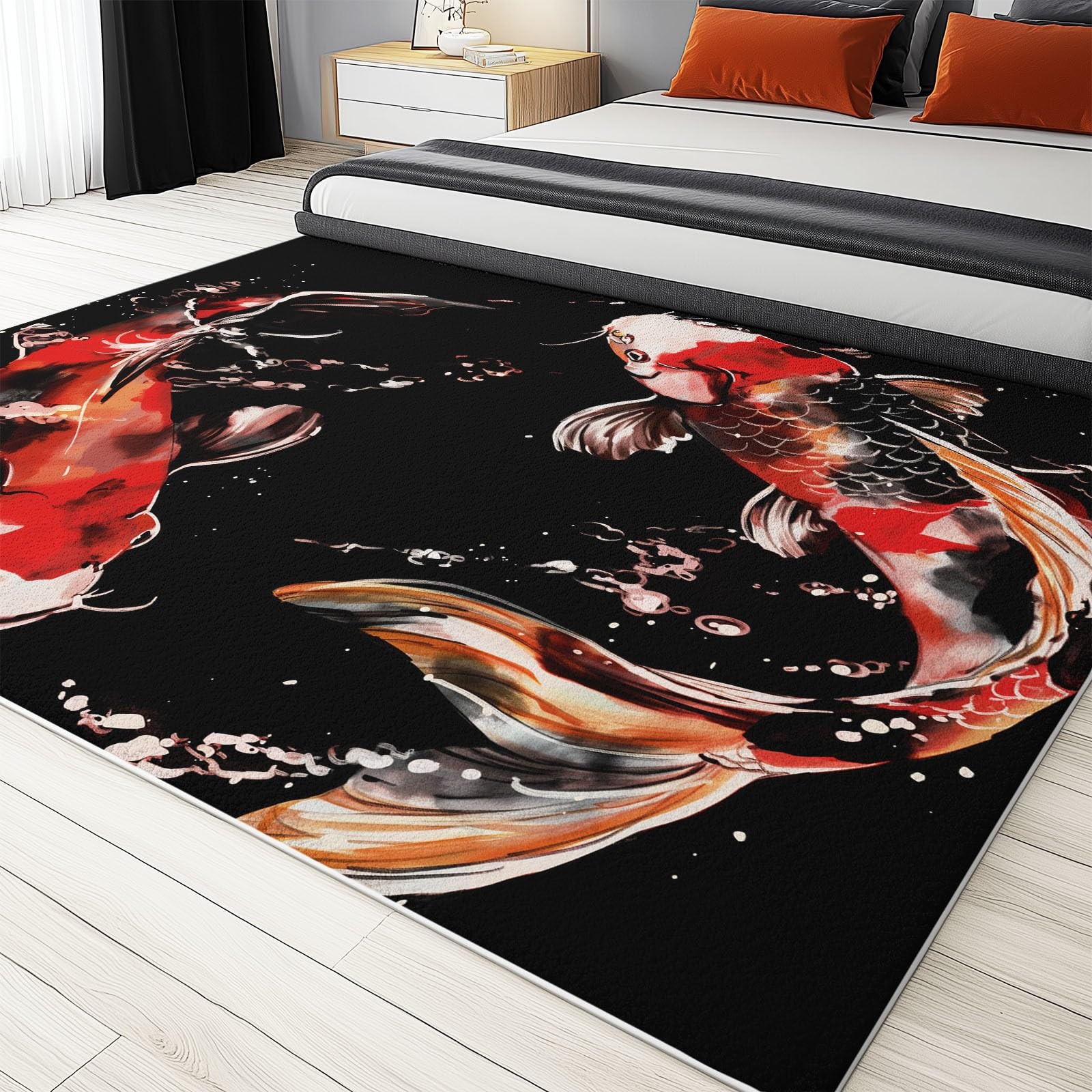Generico Zmywalny dywan do salonu nowoczesny obraz atrament karp antypoślizgowa wycieraczka wejściowa, krótkie włosie do sypialni miękkie dywaniki 160 x 230 cm
