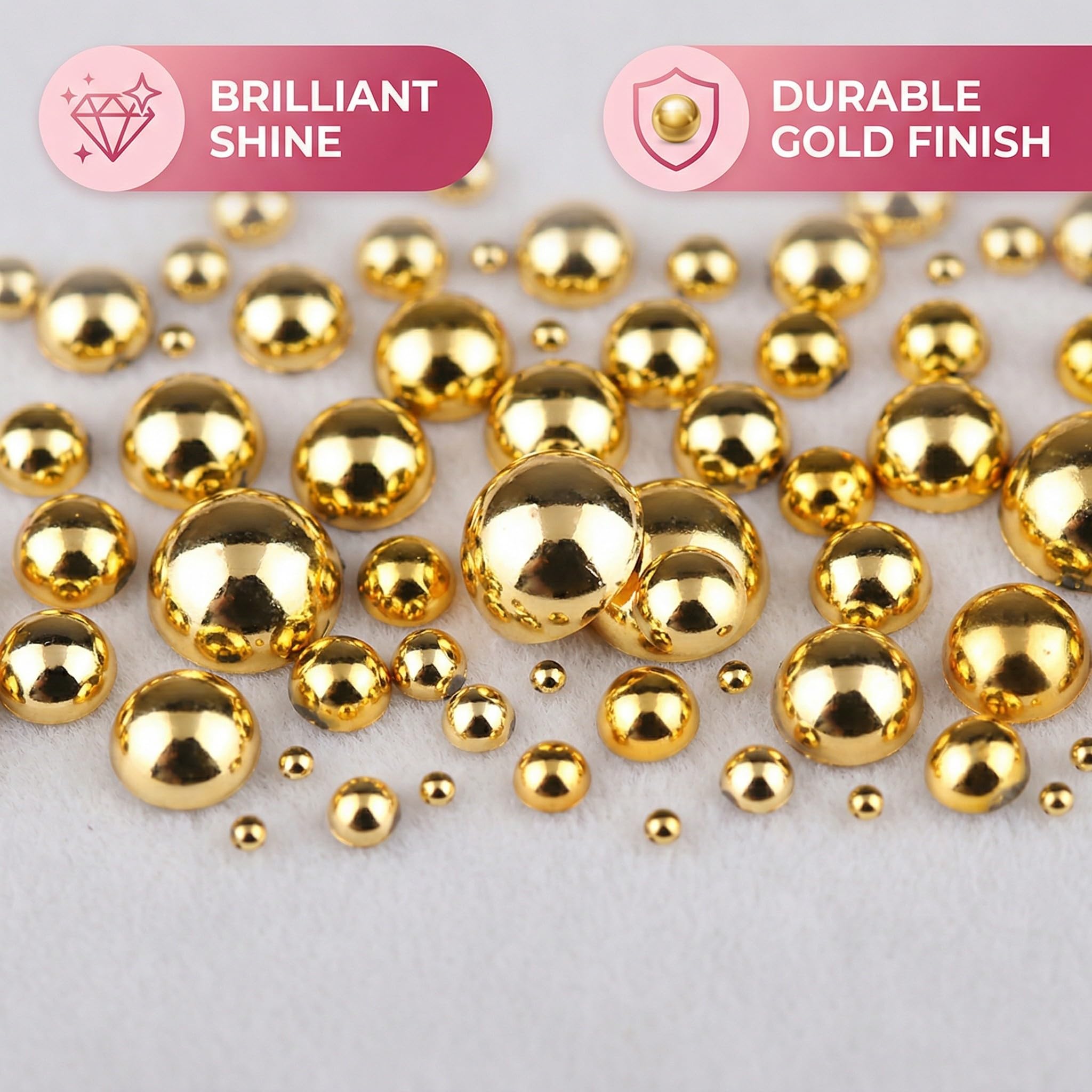 1 Boîte 3D Flatback Perle Ongle Or, Bijoux Ongles Nail Art, Strass Ongle Nail Art, Demi-Rondes Métal Perle Bijoux pour Decoration Ongle, Strass Ongles