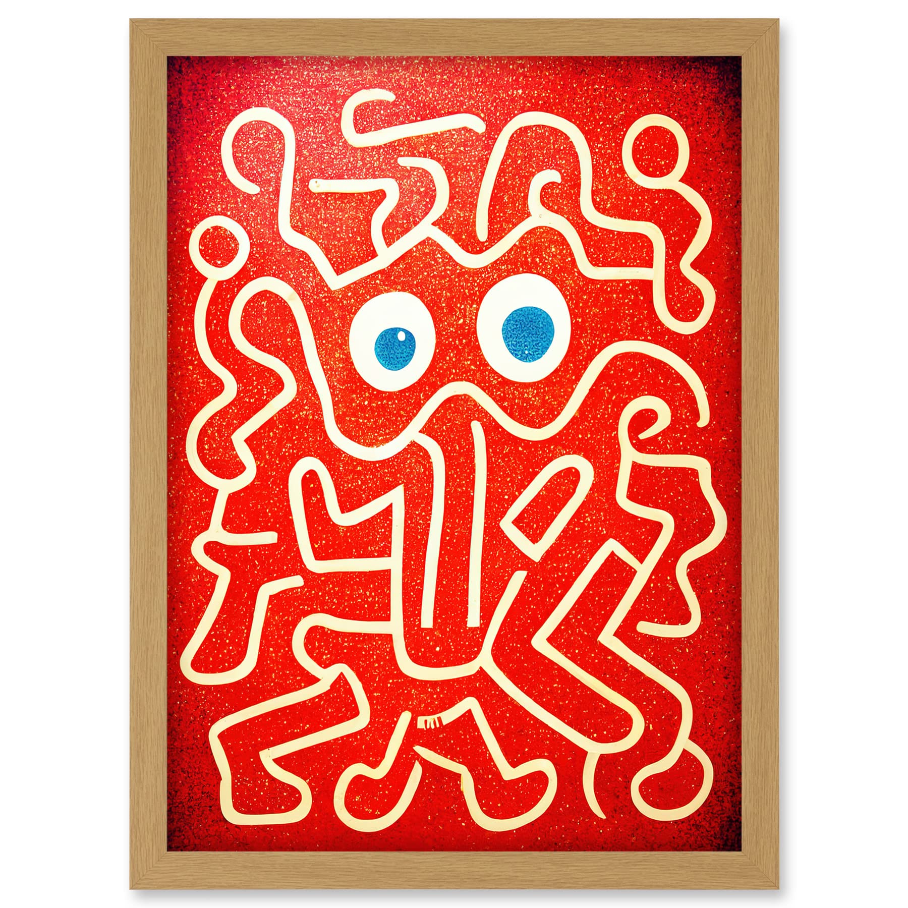 Doppelganger33 LTD Line Drawing On Red With Googly Eyes Artwork Framed A3 Wall Art Print