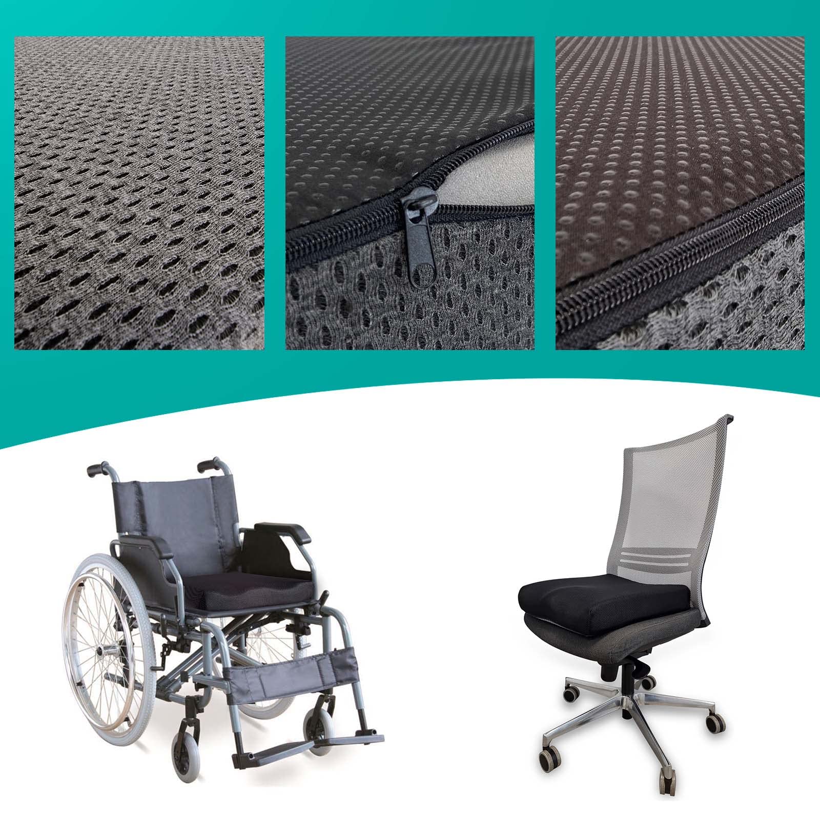 Cojín Antiescaras Espuma Alta Densidad para Silla de Ruedas y Oficina con Funda Lavable Transpirable Base Antideslizante Mejora Postura y Reduce Presión Lumbar y Coxis