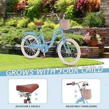 Girl Bike with Basket, 20 Inch Kids' Bicycles for Kids Ages 5-13 Princess Girls Kids Bike-Children Bicycle Single Speed Girls Bikes with Carbon Steel Frame, Multiple Colors