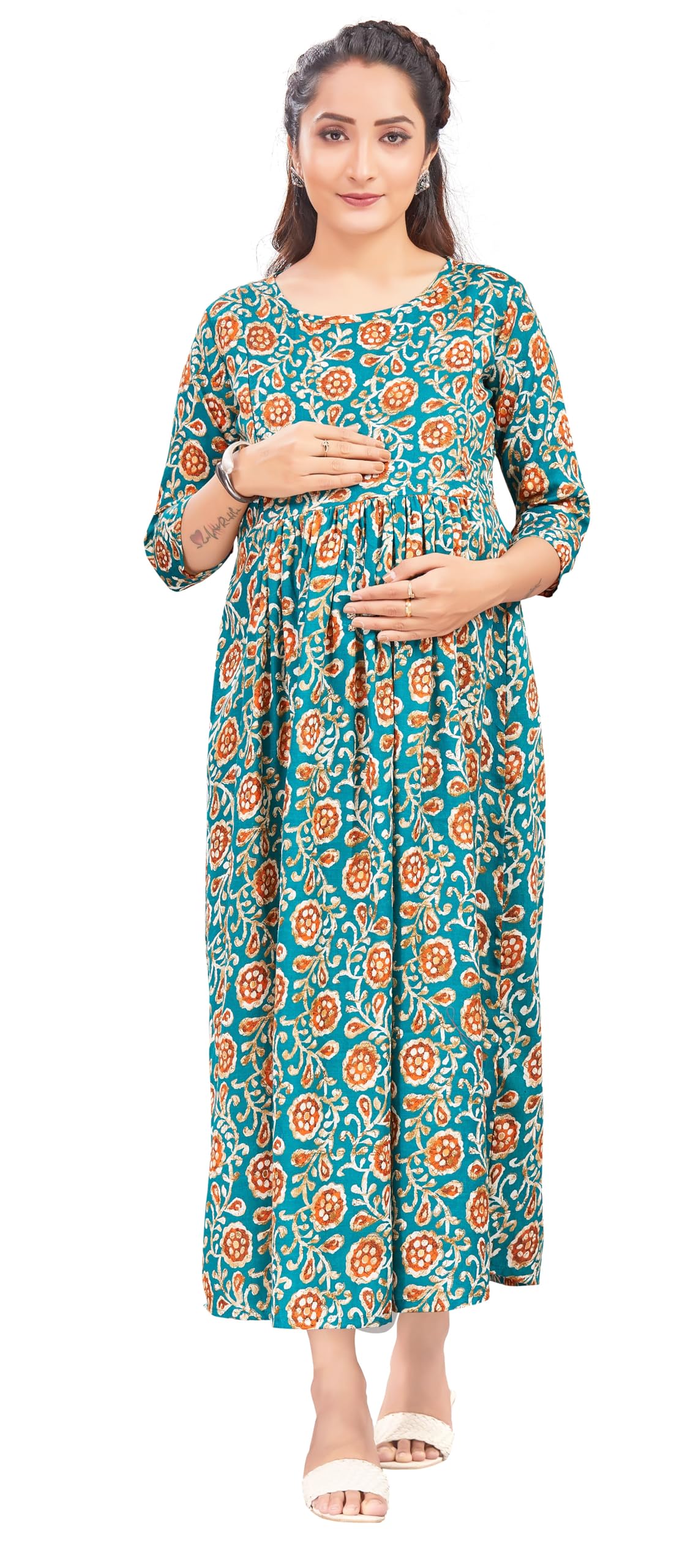studio shringaar Mommy Mode Women's 'Floral Printed Maternity Feeding Nursing Kurta Dress with Pockets-picture-13