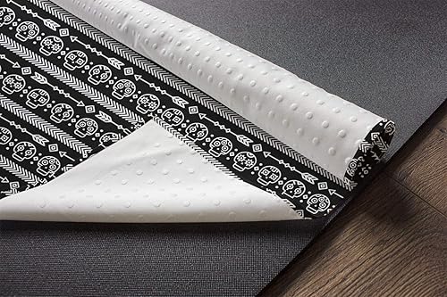 Miniatura 3 de Lunarable Day of The Dead Yoga Mat Towel, Hand Drawn Style Line Art Native Doodle Skulls Arrows Mexican Tradition, Non-Slip Sweat Absorbent Yoga