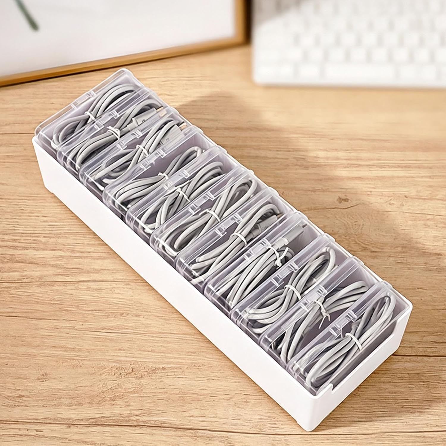 Cable Organizer Box 11-Grid Multi-Functional Desktop Charger Case image 3