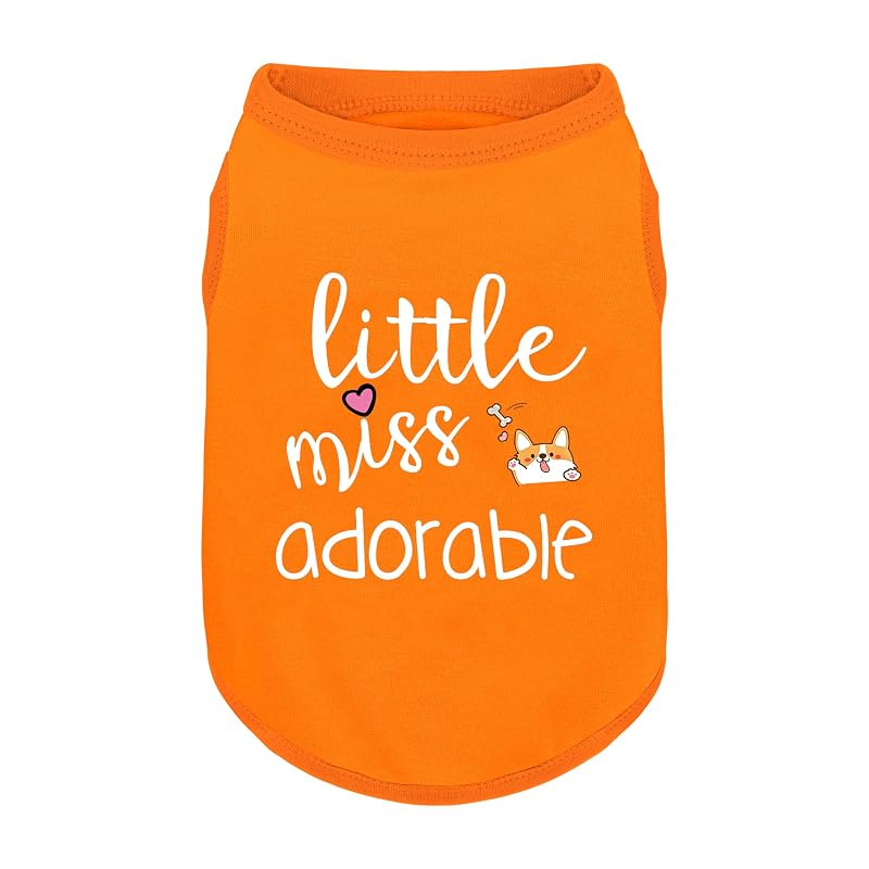 Camisa para Cães de Algodão com Estampa Little Miss Adorable, Colete sem Mangas ZIAGAOP, Orange Small