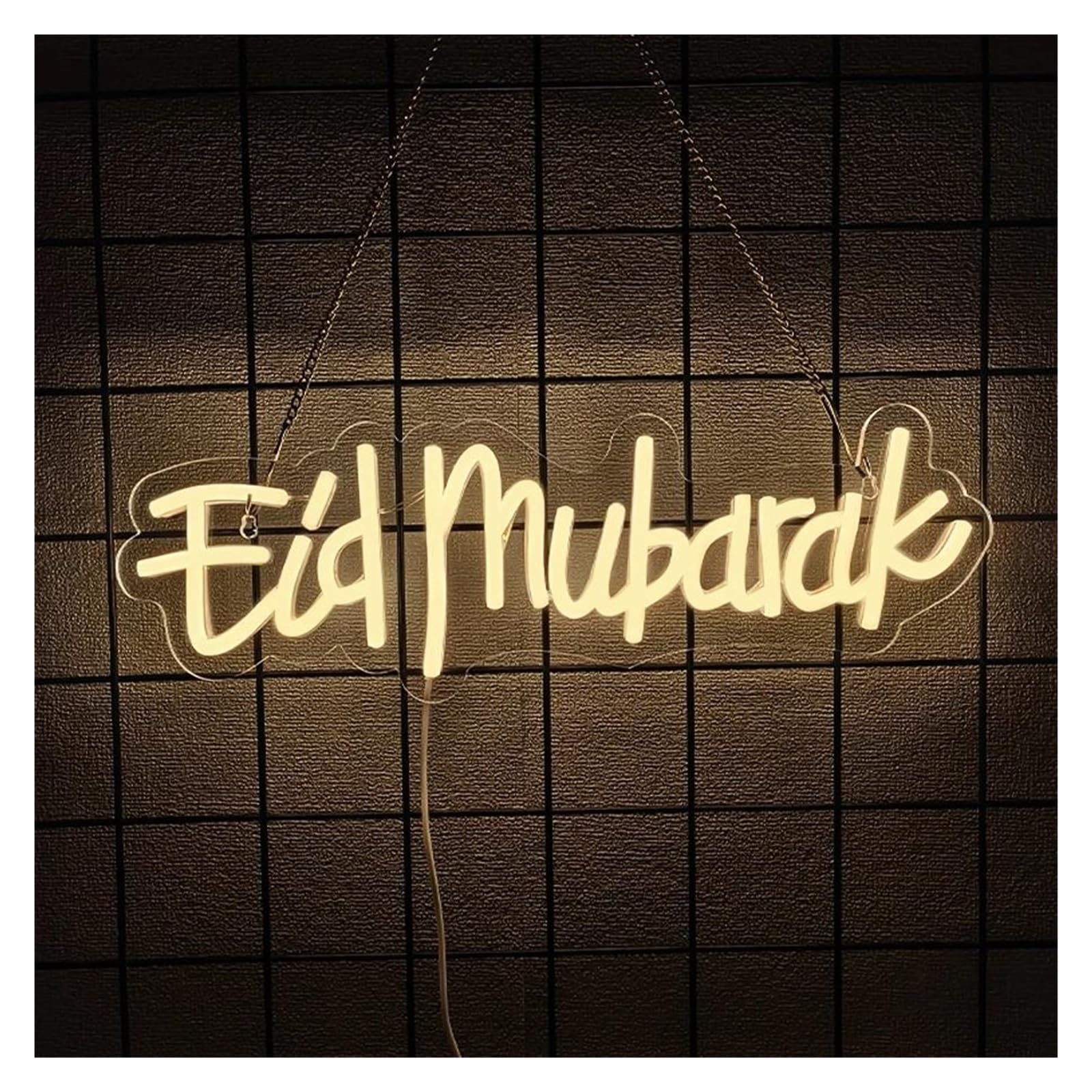 SHOUXI Sign Lamp Eid Mubarak Neon Sign Light Dimmable for Bedroom Living Room Mosque Street Square Wall Decor 39.5cmx13cm