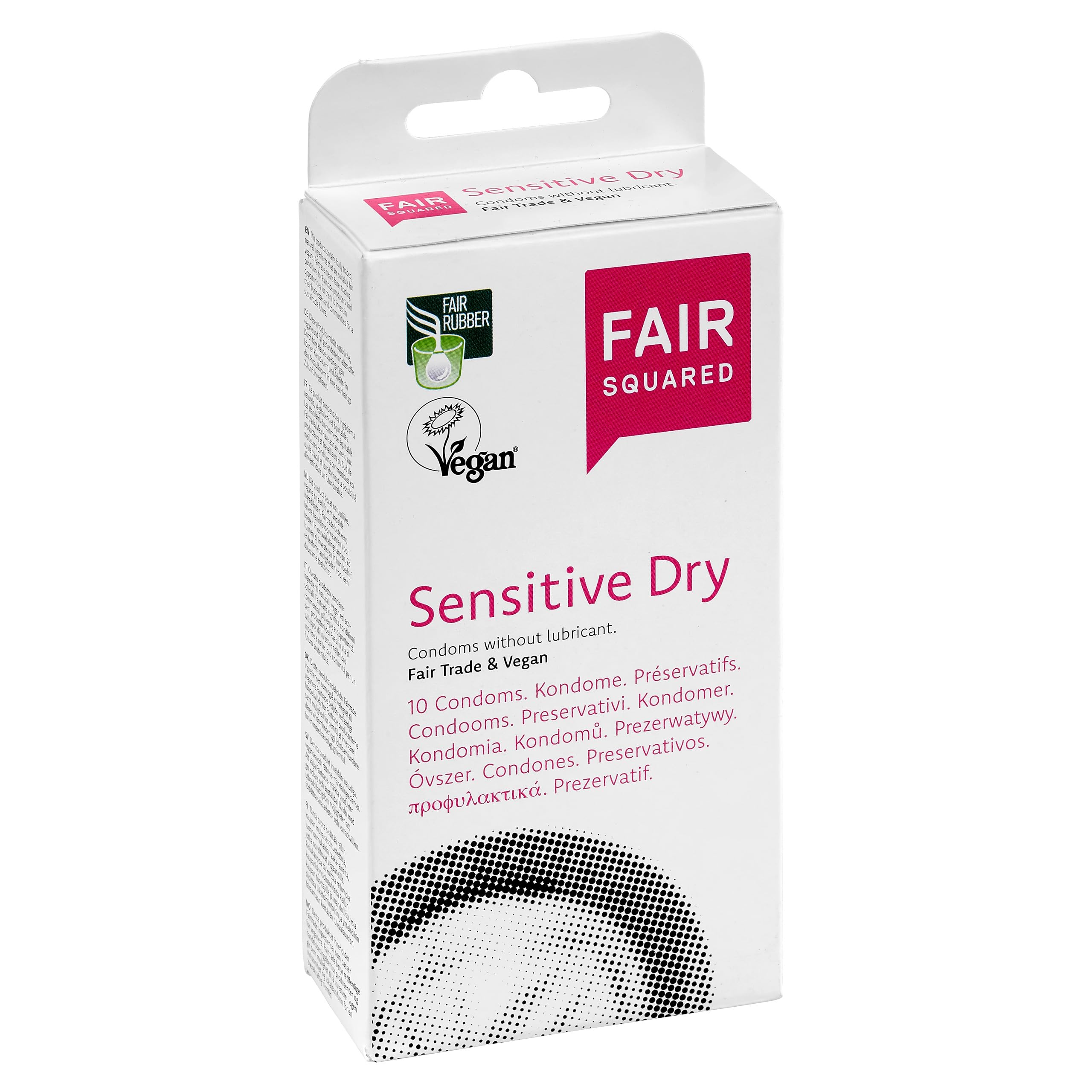 FAIR SQUARED Sensitive Dry Kondome 53 mm 10 Stück – trockenes Kondom für Männer 10er Pack aus fair gehandeltem Naturkautschuk – Kondom trocken gefühlsecht hauchzart