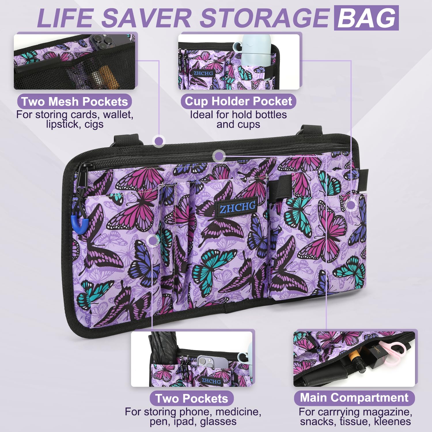 Bolsa lateral para silla de ruedas con portavasos, accesorios para reposabrazos de silla de ruedas para andador, andador, silla de ruedas para patinete eléctrico, regalo ideal para el día de la madre