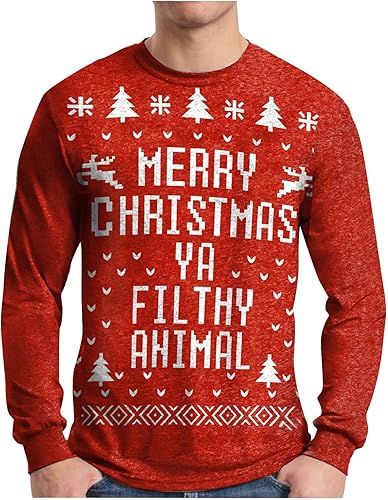 Camisa de Navidad para hombre, de moda, de manga larga, cómoda, con estampado feo, cuello redondo, ropa estampada