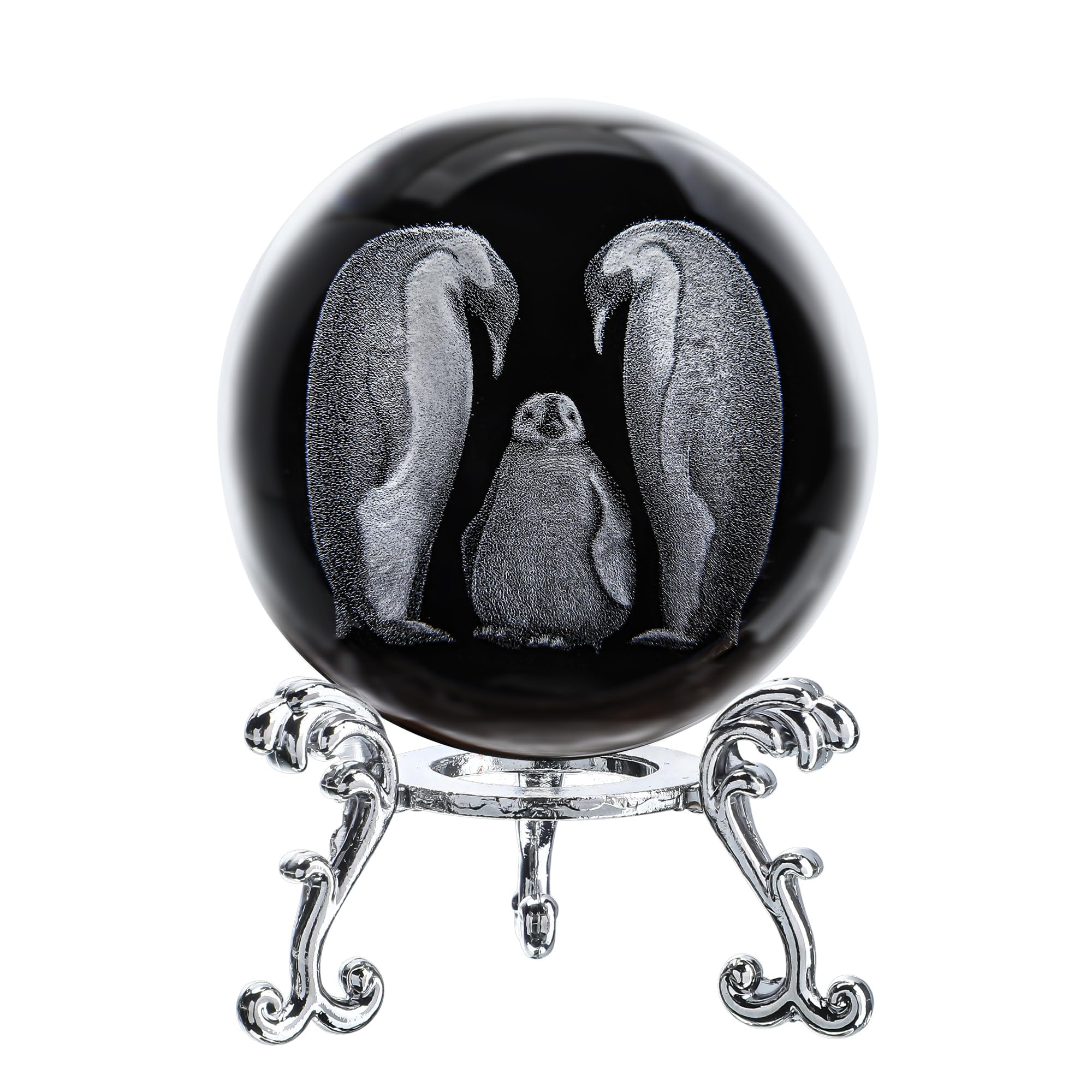 ZEERSHEE 3D Penguin Crystal Ball with Stand Laser Engraved Figurine Gift