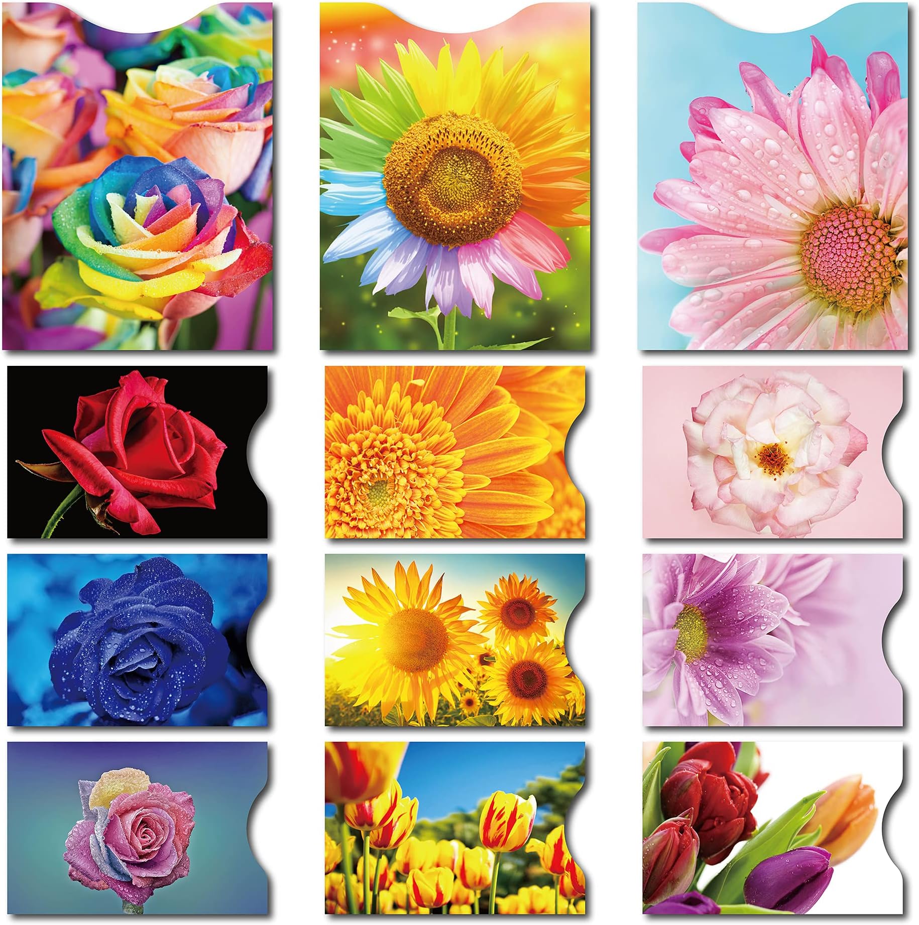 CARSLIFERFID Blocking Sleeves (9 Credit Card & 3 Passport Sleeves) - Anti RFID Identity Theft Protection, Beautiful Flowers Design, Multi, Minimalist