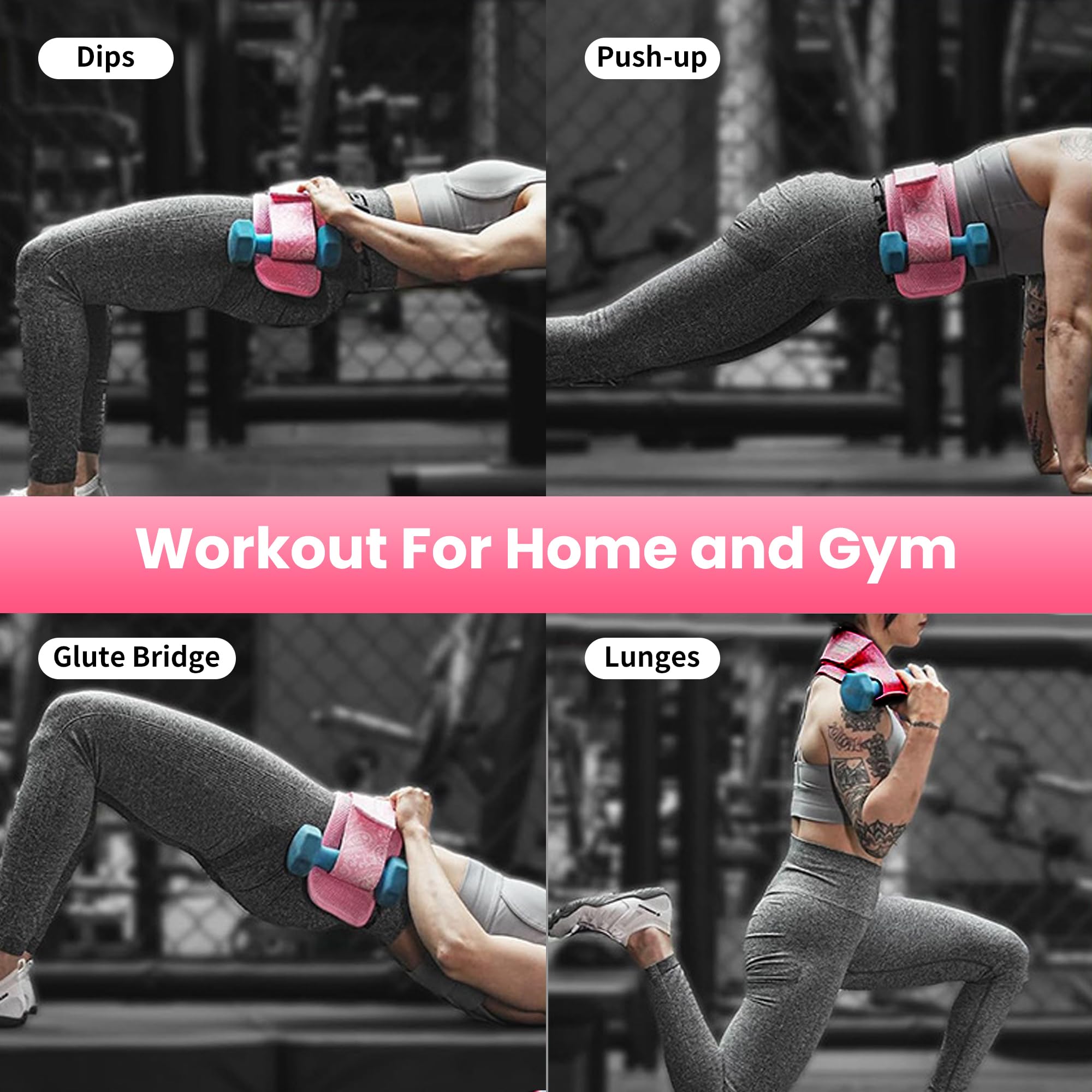 Hip Thrust Belt - Heavy Duty & Secure Glute Trainer mit Anti-Rutsch Gummi Extra Polsterung für Hanteln, Kettlebells & Platten - Ideal für Fitnessstudio, Zuhause & On-the-Go Workouts (Rosa)