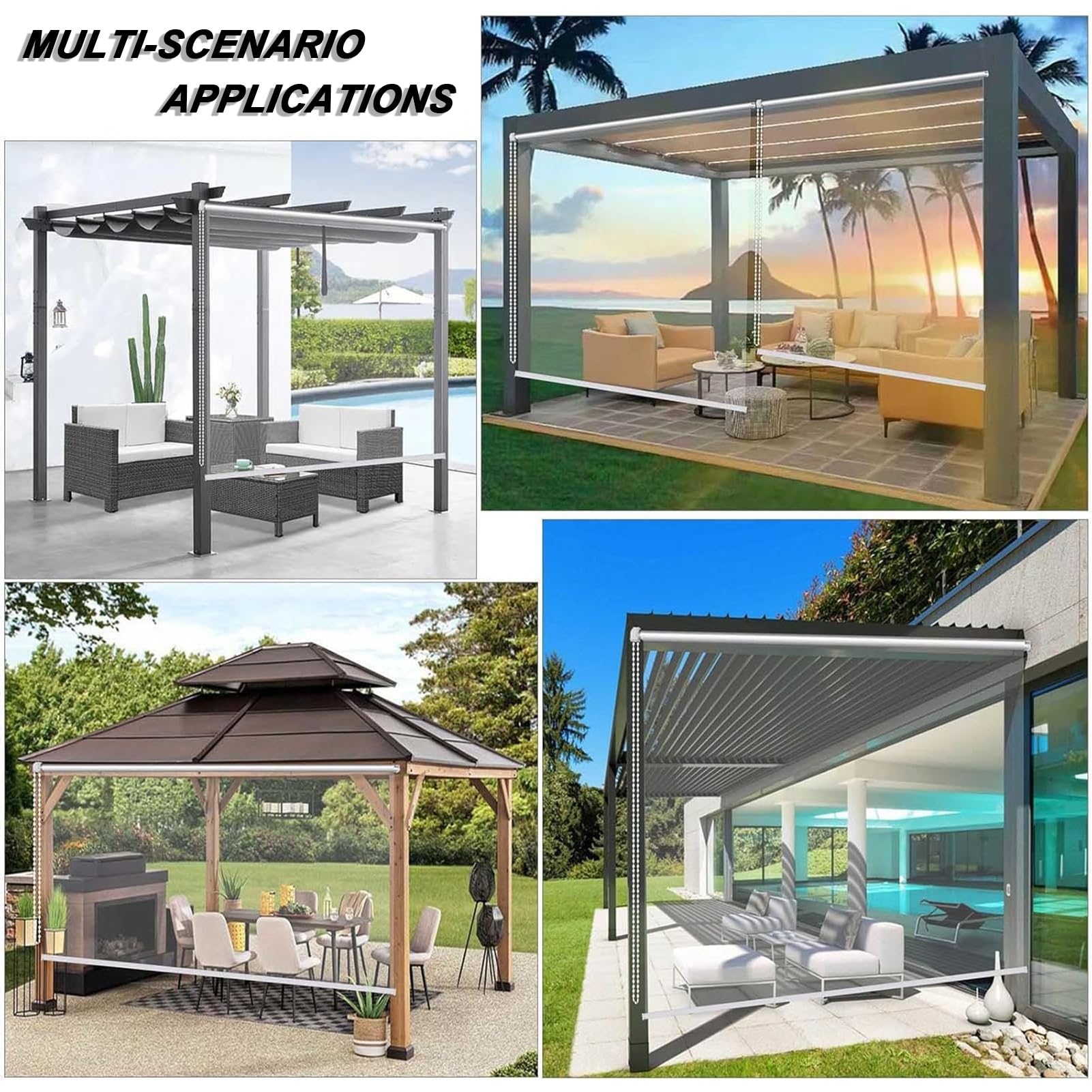 Roleta pergola zewnętrzna przezroczysta wodoodporna zasłona, plastikowa zasłona wiatrowa, izolowane termicznie rolety pyłoszczelne na taras ogrodowy balkon (100 x 240 cm)