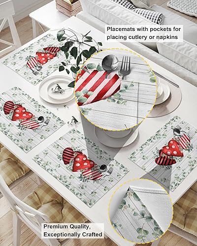 Miniatura 8 de Abstract Green Table Placemats for Dining Table Set of 4,Cotton Linen Cloth Kitchen Place Mats with Pocket,SquareRectangleRoundOblong Table