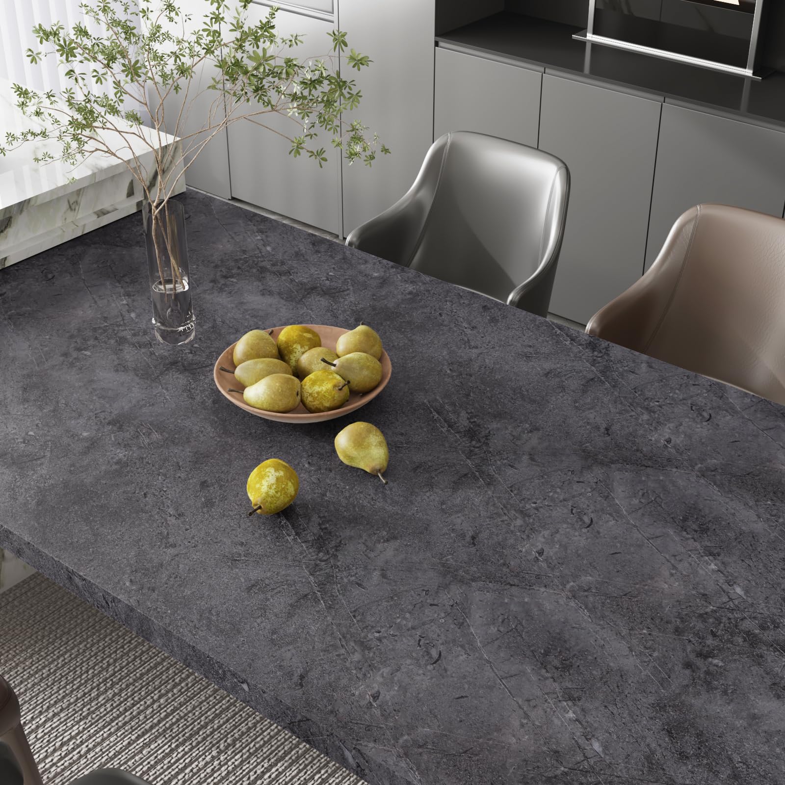Papel tapiz de hormigón gris oscuro para cubrir encimeras dañadas sin hacer obras