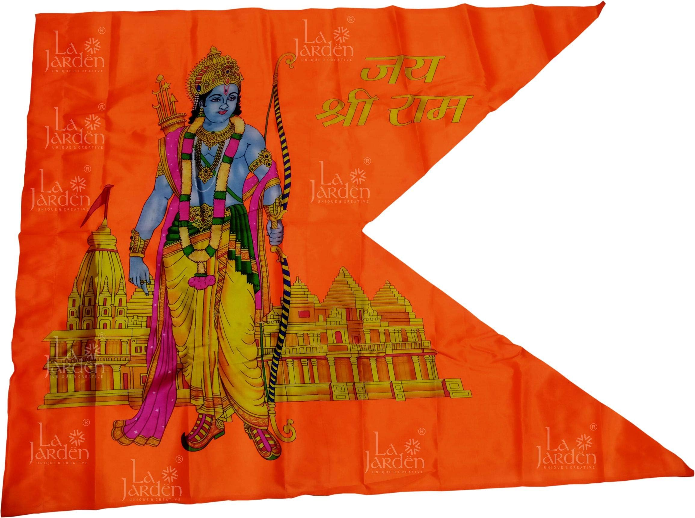 La Jarden® Bhagwa, Flag, LARGE Beautifully multicolored Shree Ramji ka jhanda, Ayodhya Flag of shree Ram, Ayodhya Temple Flag, Ram Rajya Flag, Ramji ka jhanda, Ram Mandir ka jhanda SIZE 53x42x33 inch.(4.5x3.5 fit) (pack of 1)