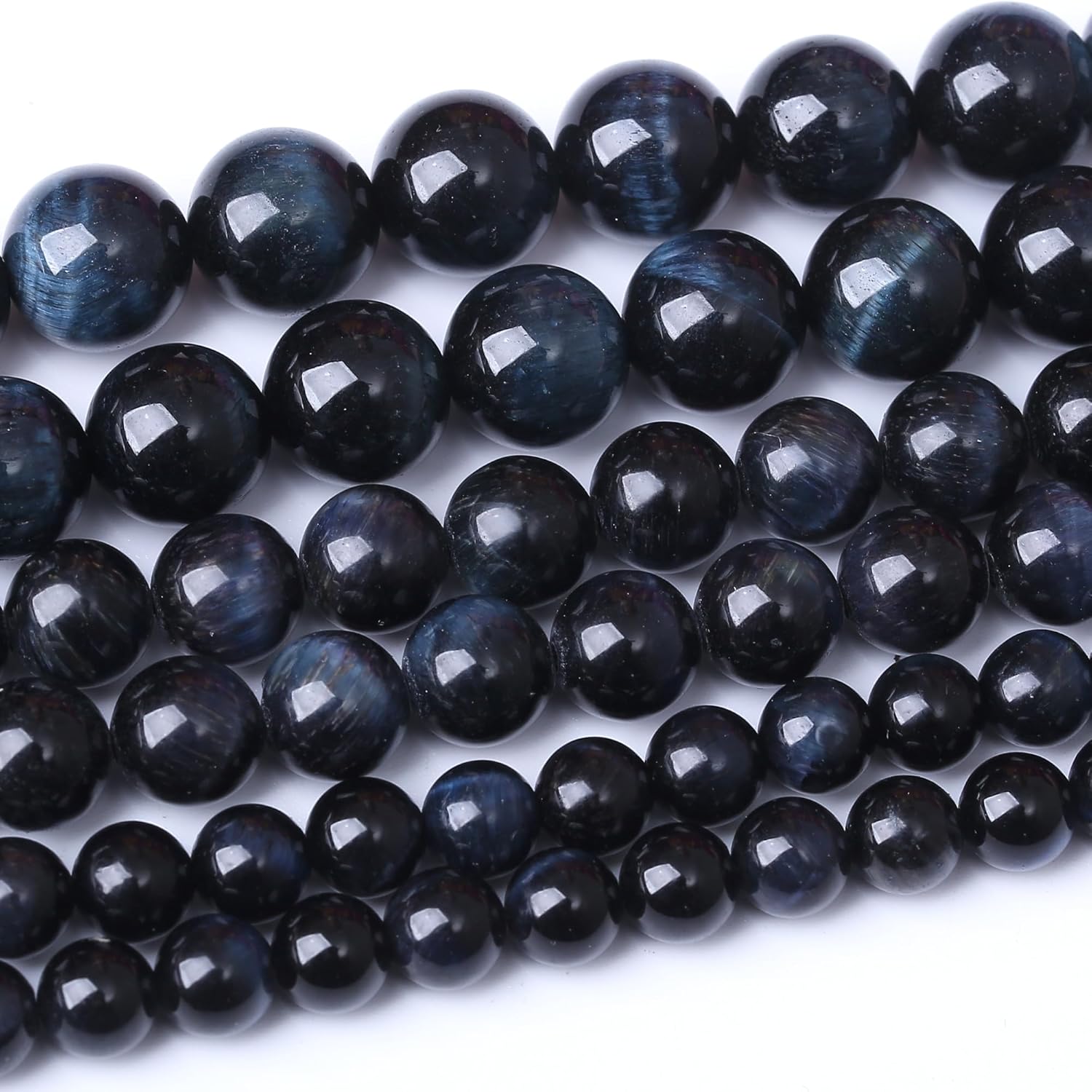 6MM Blue Black Tiger Eye Round Loose Beads Natural Gem Beads Crystal Energy Stone Beads for Jewelry Making DIY Bracelet Necklace