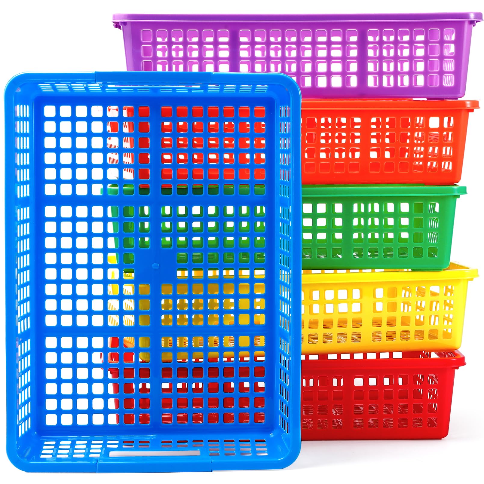 6 Pack Classroom Storage Baskets,Plastic Turn in Paper Trays with Handles,Colorful Storage Bin Basket Organizers,Turn in Trays for Library,School, Office, Home (13.58" L x 9.9" W x 3.14" H)